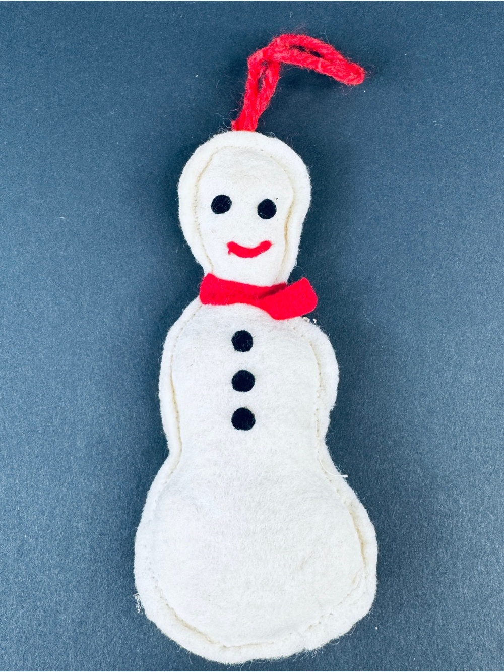 Vintage 1970's Christmas Ornament Felt Creepy Snowman Handmade Unique